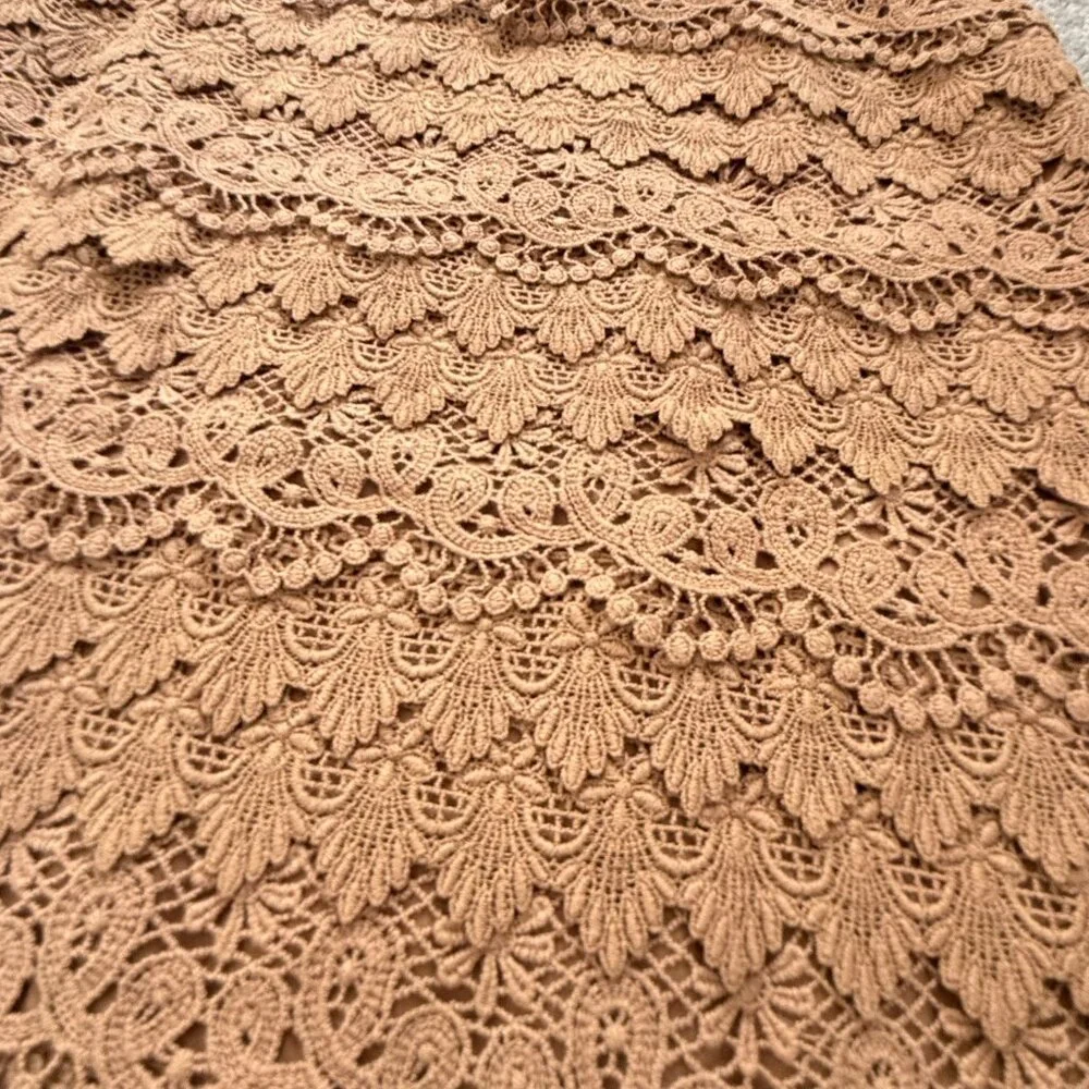 J. McLaughlin Tea Stain Sadie Multi Layered Lace Skirt 100% Cotton Spring  US 4